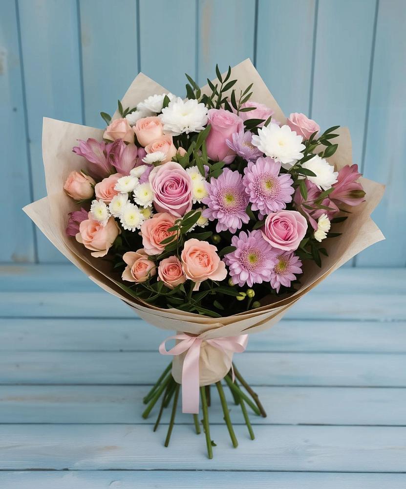 Букет цветов из: Хризантемы, Розы и Альстромерии в Медведовской