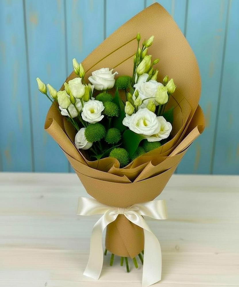 Букет цветов из: Хризантемы и Лизиантусы в Медведовской