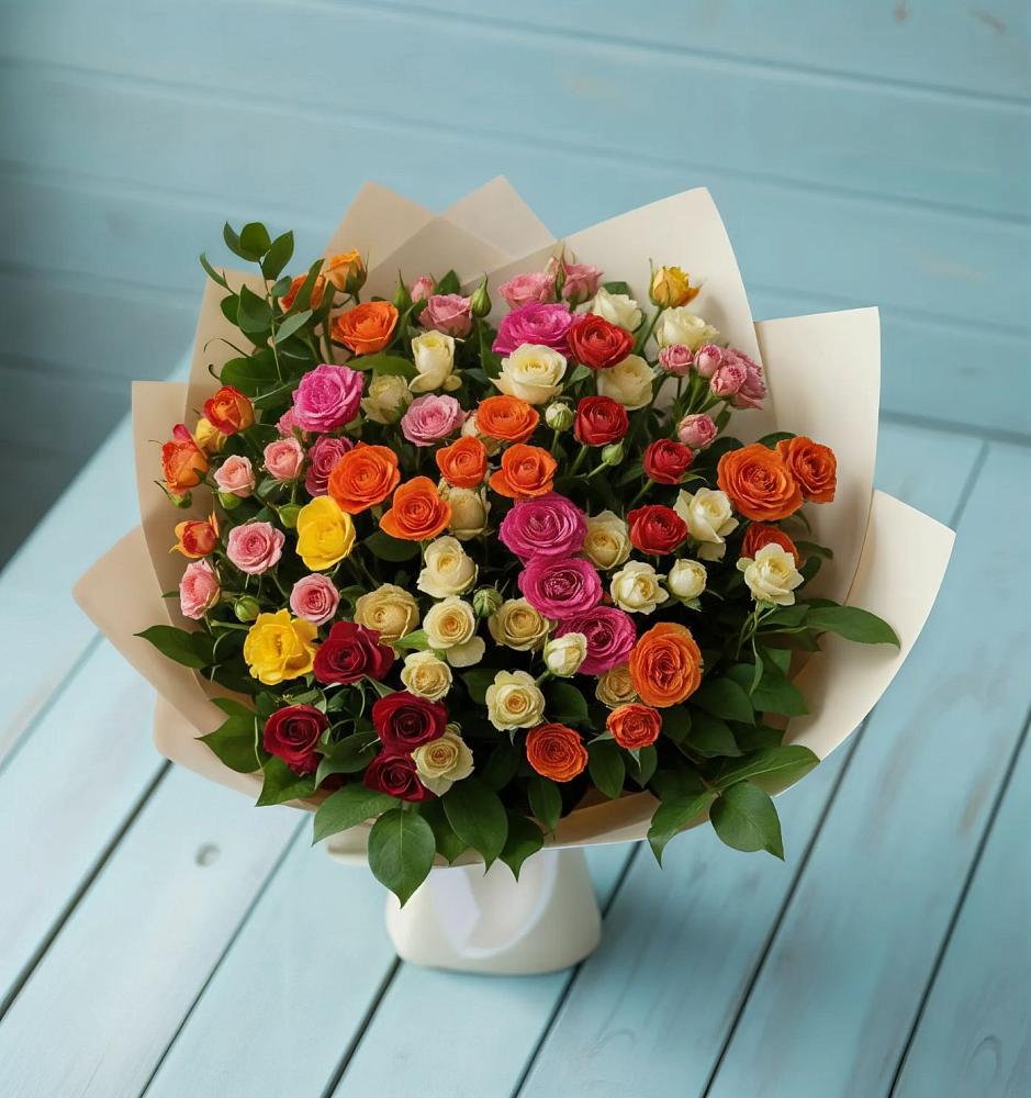 Букет Микс из разноцветных кустовых роз в Медведовской